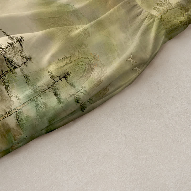 Buddha Stones Lässiges, sommerliches, ärmelloses Midikleid mit Taschen und Tintenmuster im Landschaftsstil für Damen - image 2