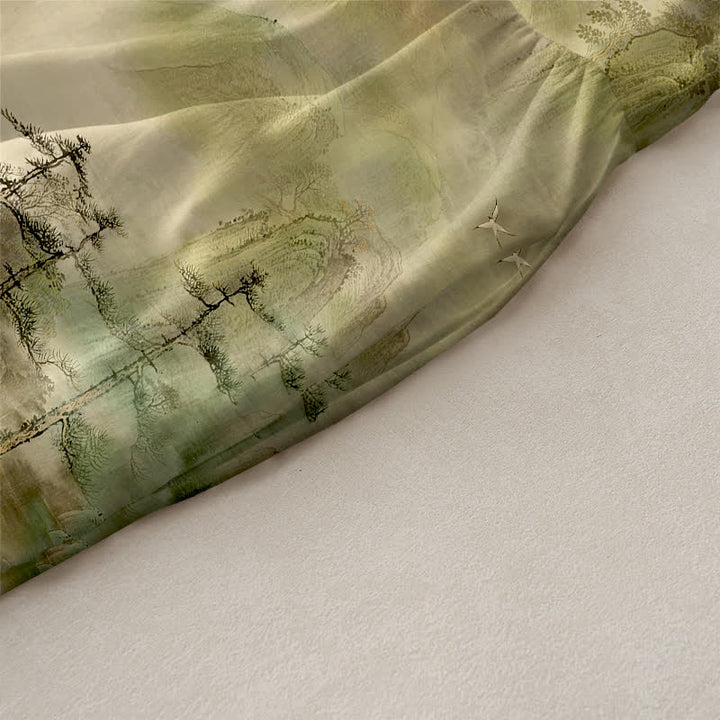 Buddha Stones Lässiges, sommerliches, ärmelloses Midikleid mit Taschen und Tintenmuster im Landschaftsstil für Damen - image 2