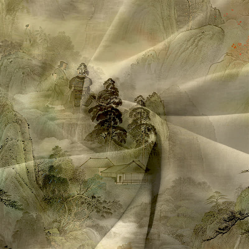 Buddha Stones Lässiges, sommerliches, ärmelloses Midikleid mit Taschen und Tintenmuster im Landschaftsstil für Damen - image 3