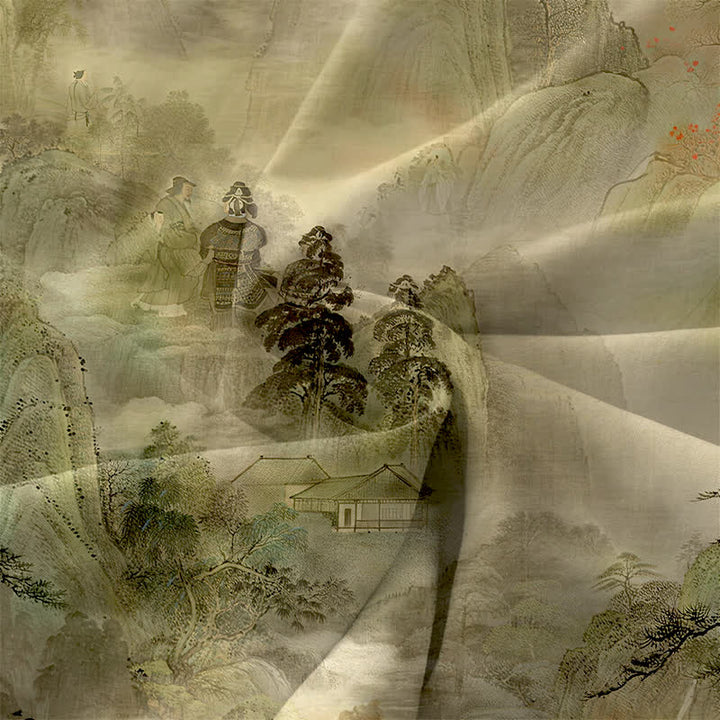 Buddha Stones Lässiges, sommerliches, ärmelloses Midikleid mit Taschen und Tintenmuster im Landschaftsstil für Damen - image 3