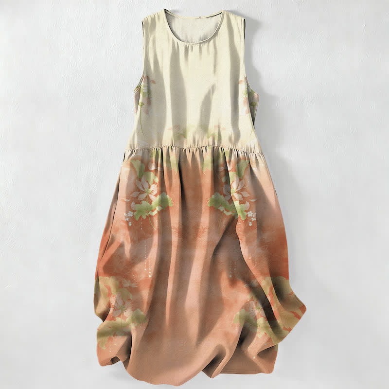 Buddha Stones Lässiges, sommerliches, ärmelloses Midikleid für Damen mit floralem Farbverlauf und Taschen - Pfirsichpuff - US16, UK/AU20, EU48 (3XL) - image 5