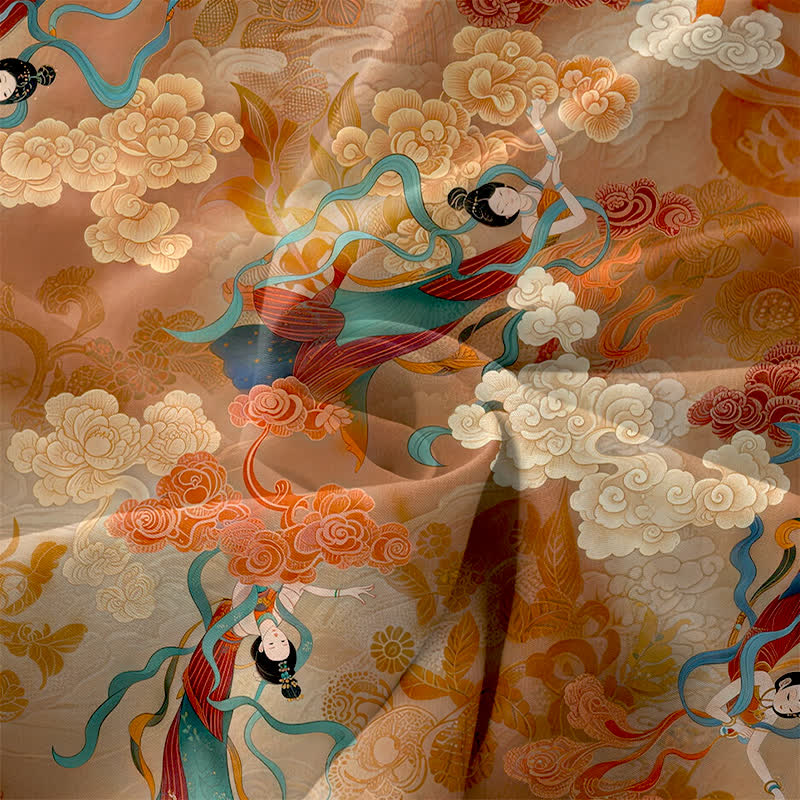 Buddha Stones Sommerliches, lässiges, ärmelloses Midikleid für Damen mit östlichem Wolkenmuster und Taschen - image 3