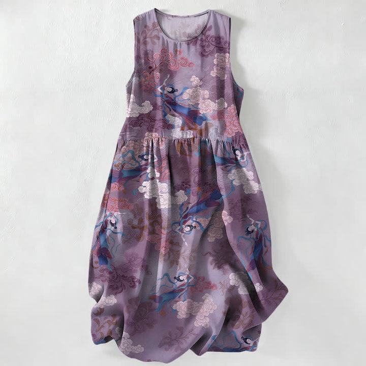 Buddha Stones Sommerliches, lässiges, ärmelloses Midikleid für Damen mit östlichem Wolkenmuster und Taschen - Mittelviolett - US16, UK/AU20, EU48 (3XL) - image 4