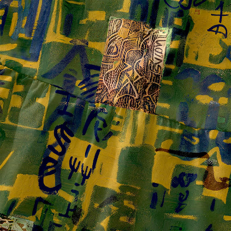 Buddha Stones Sommerliches, lässiges, ärmelloses Midikleid für Damen mit abstraktem, geometrischem Patchwork-Muster und Taschen - image 1