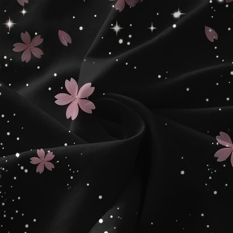 Buddha Stones Lässiges Sommerkleid für Damen mit Kirschblüten- und Sternenmuster, ärmellos, Midi-Länge und Taschen - image 3