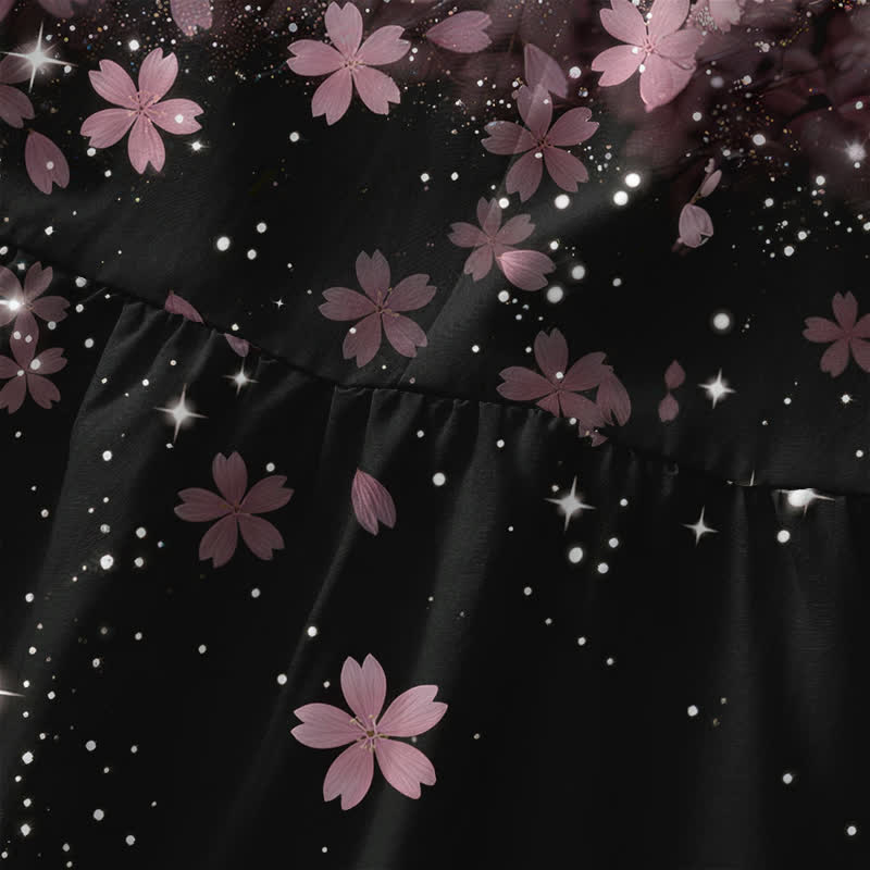 Buddha Stones Lässiges Sommerkleid für Damen mit Kirschblüten- und Sternenmuster, ärmellos, Midi-Länge und Taschen - image 1
