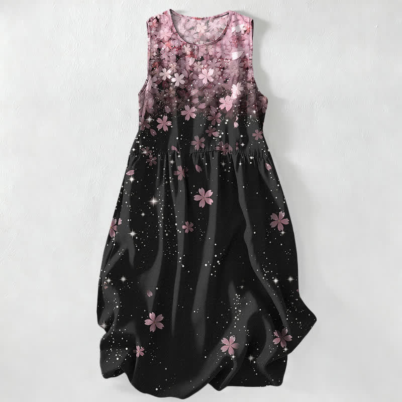 Buddha Stones Lässiges Sommerkleid für Damen mit Kirschblüten- und Sternenmuster, ärmellos, Midi-Länge und Taschen - Blassviolettrot - US16, UK/AU20, EU48 (3XL) - image 0