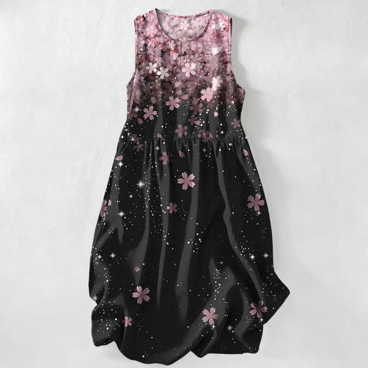 Buddha Stones Lässiges Sommerkleid für Damen mit Kirschblüten- und Sternenmuster, ärmellos, Midi-Länge und Taschen - Blassviolettrot - US16, UK/AU20, EU48 (3XL) - image 0