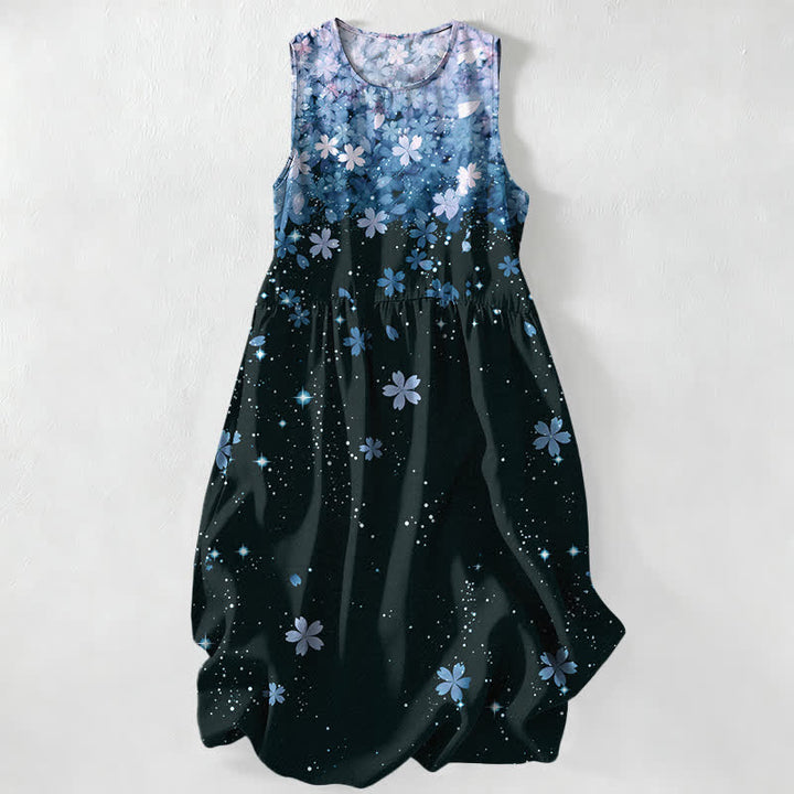 Buddha Stones Lässiges Sommerkleid für Damen mit Kirschblüten- und Sternenmuster, ärmellos, Midi-Länge und Taschen - Hellblau - US16, UK/AU20, EU48 (3XL) - image 4