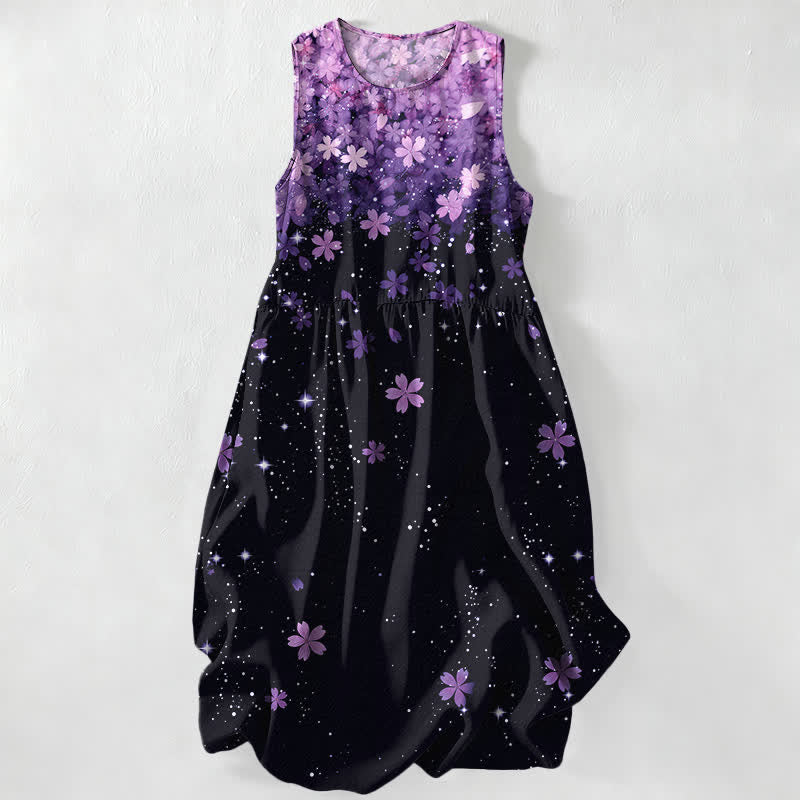 Buddha Stones Lässiges Sommerkleid für Damen mit Kirschblüten- und Sternenmuster, ärmellos, Midi-Länge und Taschen - Orchidee - US16, UK/AU20, EU48 (3XL) - image 5
