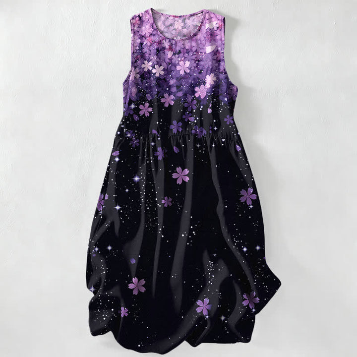 Buddha Stones Lässiges Sommerkleid für Damen mit Kirschblüten- und Sternenmuster, ärmellos, Midi-Länge und Taschen - Orchidee - US16, UK/AU20, EU48 (3XL) - image 5
