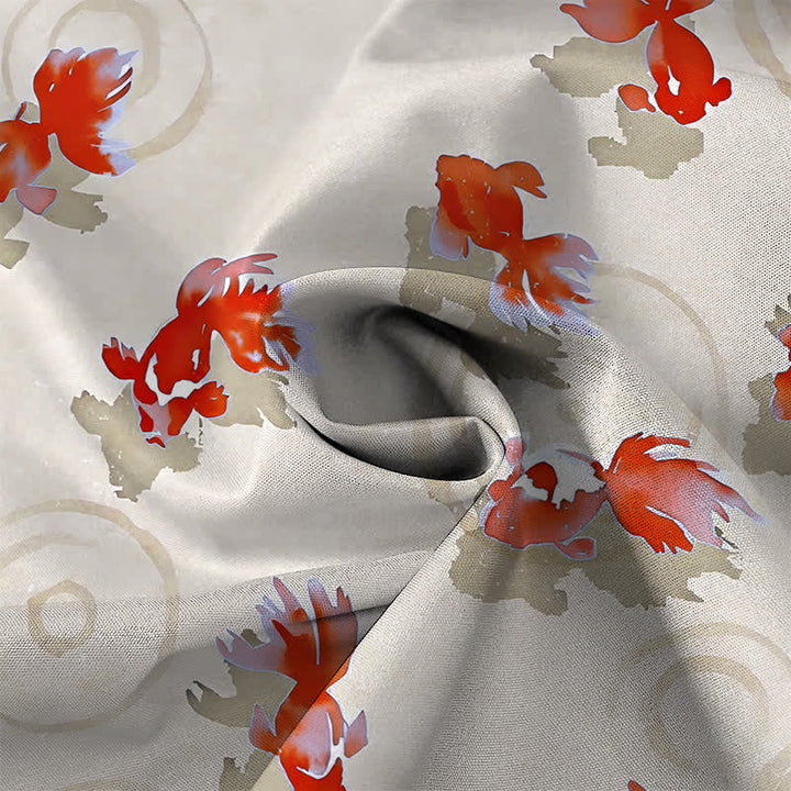 Buddha Stones Rotes Herren-Kurzarmhemd mit Koi-Fisch-Muster, Wellenmuster, Knöpfen und knitterfreiem Material - image 8