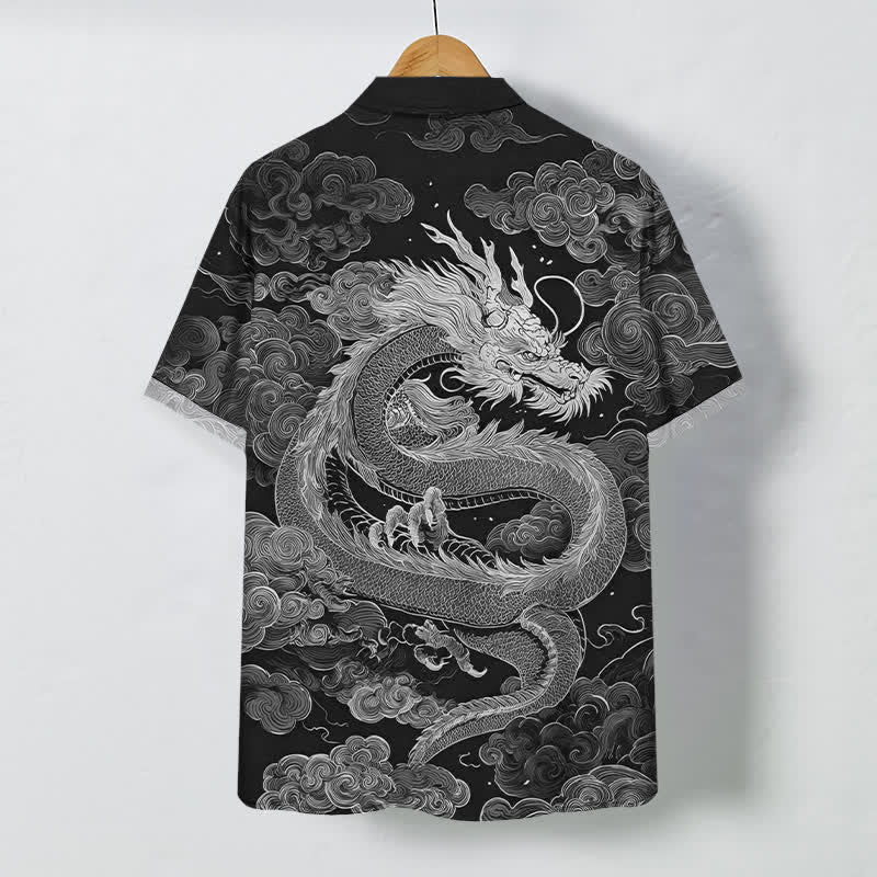 Buddha Stones Herren-Kurzarmhemd mit goldenem Drachen- und Wolkenmuster, knitterarm. - image 6