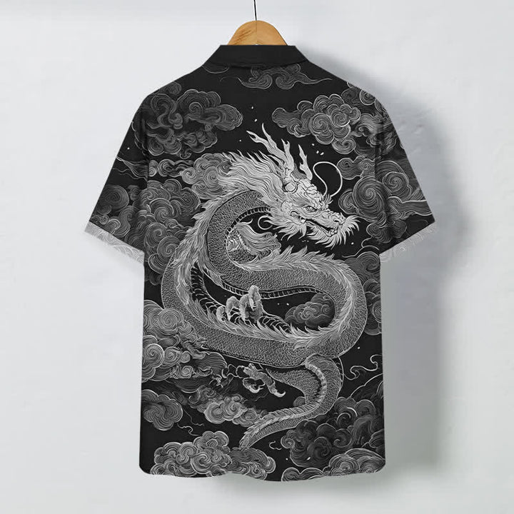 Buddha Stones Herren-Kurzarmhemd mit goldenem Drachen- und Wolkenmuster, knitterarm. - image 6
