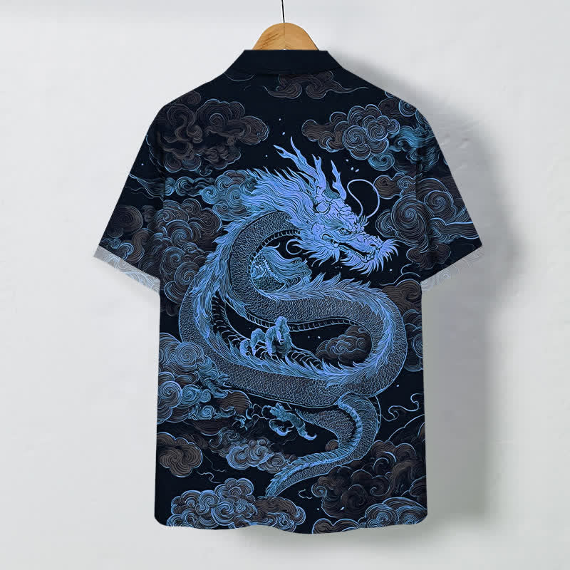 Buddha Stones Herren-Kurzarmhemd mit goldenem Drachen- und Wolkenmuster, knitterarm. - image 11