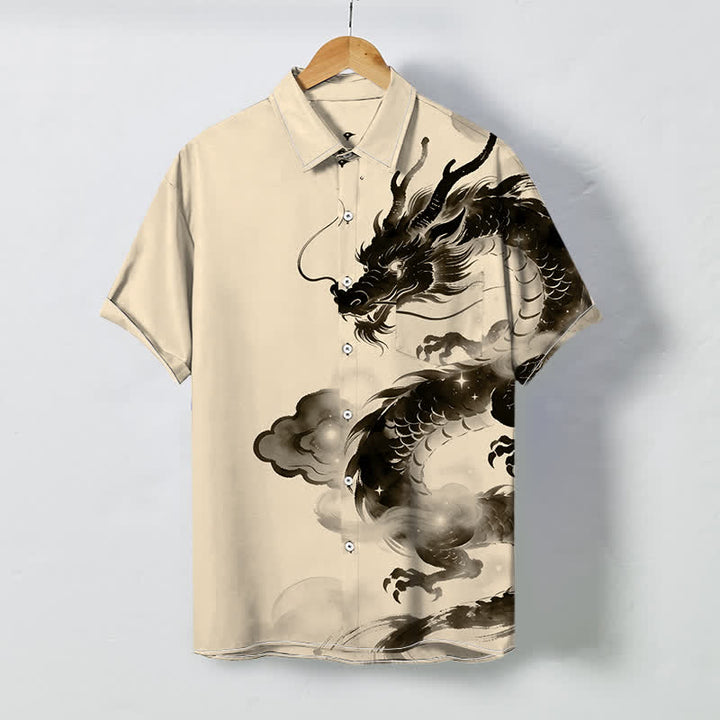 Buddha Stones Kurzarmhemd für Herren mit Drachen- und Wolkenmuster, knitterarm - Leinen - US/ UK/AU48, EU58 (4XL) - image 3