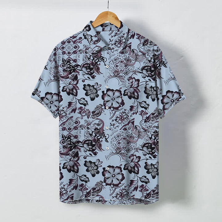 Buddha Stones Kurzarmhemd für Herren mit tropischem Blumen- und Blättermuster, knitterarm - Hellblau - US/ UK/AU48, EU58 (4XL) - image 3