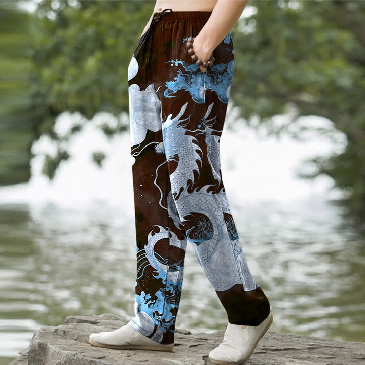 Buddha Stones Herrenhose aus Baumwolle mit Drachen- und Wolkenmuster, schmal zulaufend und mit Taschen - image 5