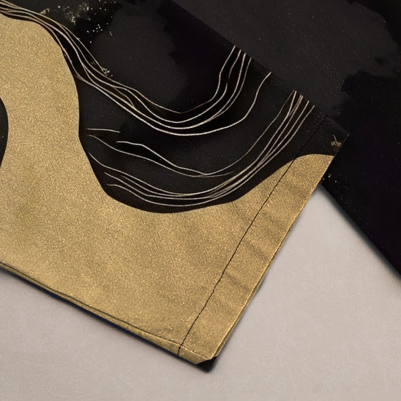 Buddha Stones Herren-Baumwollhose mit goldenem Drachenwellenmuster, schmal zulaufendem Schnitt und Taschen - image 3