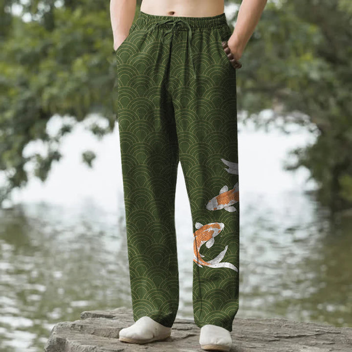 Buddha Stones Herrenhose aus Baumwolle mit Koi-Fisch-Wellenmuster, schmal zulaufend und mit Taschen - Waldgrün - US/ UK/AU50, EU60 (5XL) - image 6