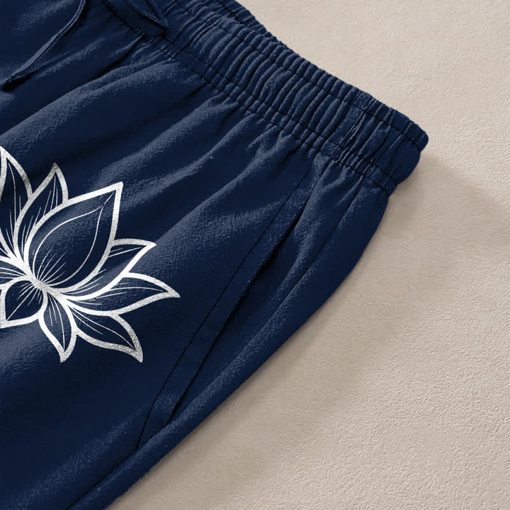 Buddha Stones Herrenhose aus Baumwolle mit Lotus-Om-Muster, schmal zulaufend und mit Taschen - image 2
