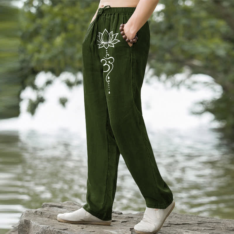 Buddha Stones Herrenhose aus Baumwolle mit Lotus-Om-Muster, schmal zulaufend und mit Taschen - image 5