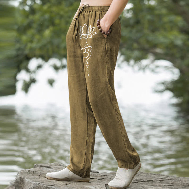 Buddha Stones Herrenhose aus Baumwolle mit Lotus-Om-Muster, schmal zulaufend und mit Taschen - image 7