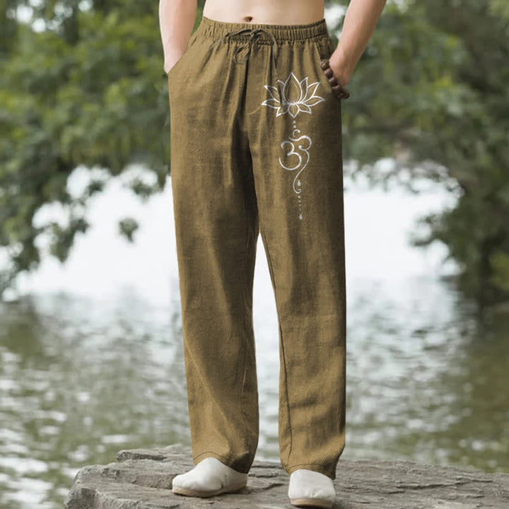 Buddha Stones Herrenhose aus Baumwolle mit Lotus-Om-Muster, schmal zulaufend und mit Taschen - Dunkelgoldenrod - US/ UK/AU50, EU60 (5XL) - image 6