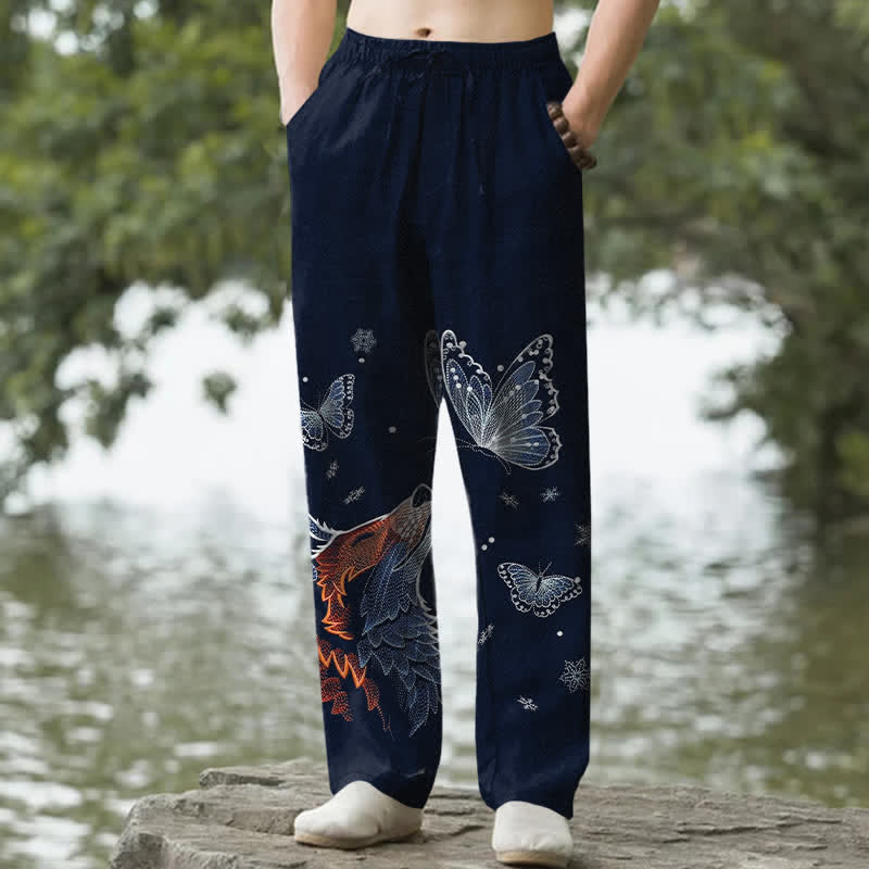 Buddha Stones Herrenhose aus Baumwolle mit Schmetterlings- und Fuchsmuster, schmal zulaufend und mit Taschen - Marine - US/ UK/AU50, EU60 (5XL) - image 4