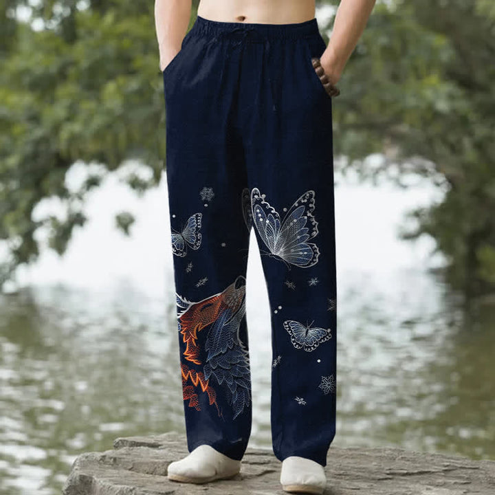 Buddha Stones Herrenhose aus Baumwolle mit Schmetterlings- und Fuchsmuster, schmal zulaufend und mit Taschen - Marine - US/ UK/AU50, EU60 (5XL) - image 4