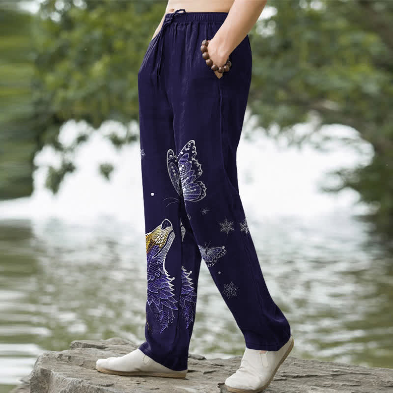 Buddha Stones Herrenhose aus Baumwolle mit Schmetterlings- und Fuchsmuster, schmal zulaufend und mit Taschen - image 7