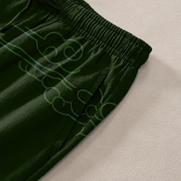 Buddha Stones Baumwollhose für Herren mit fliegendem weißen Kranichmuster und weißen Wellen, schmal zulaufend und mit Taschen - image 2