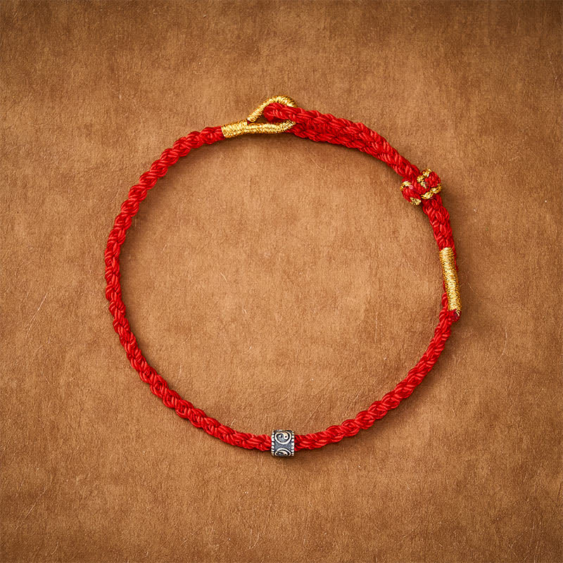Buddha Stones Schwarzes und rotes, handgewebtes Armband mit Yin-Yang-Schutzsymbol – minimalistisch und elegant - image 2