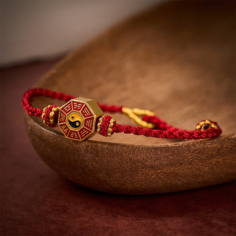 Buddha Stones Verstellbares Armband mit geflochtenem rotem Faden und Bagua-Motiv zum Schutz vor chinesischen Münzen - image 3