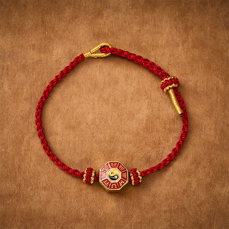 Buddha Stones Verstellbares Armband mit geflochtenem rotem Faden und Bagua-Motiv zum Schutz vor chinesischen Münzen - image 1