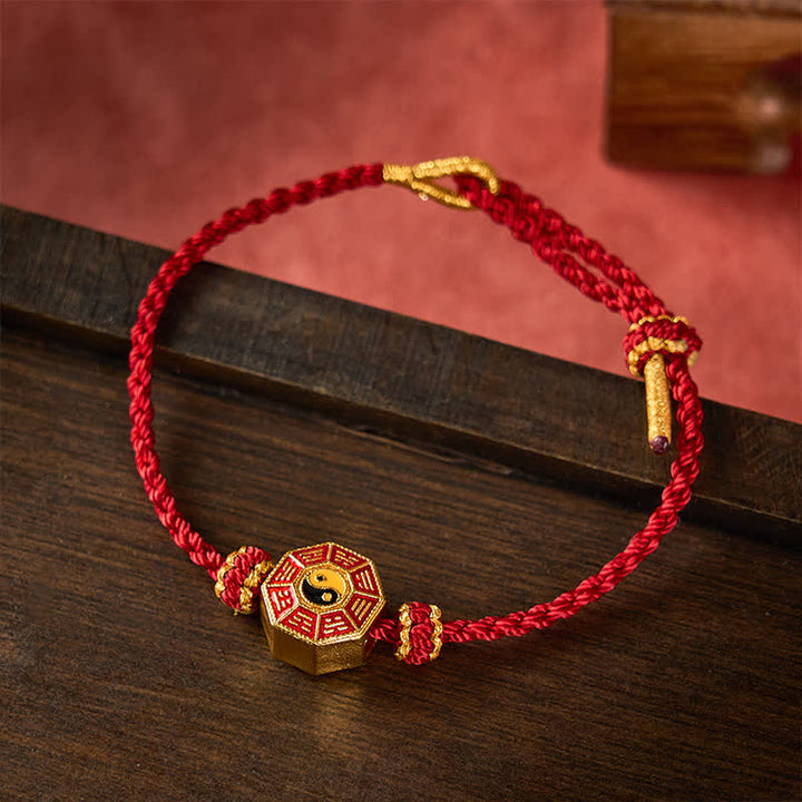 Buddha Stones Verstellbares Armband mit geflochtenem rotem Faden und Bagua-Motiv zum Schutz vor chinesischen Münzen - Weinrot - image 0