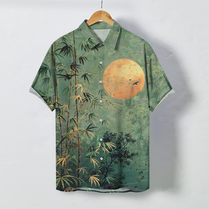 Buddha Stones Atmungsaktives Herren-Kurzarmhemd mit Bambus-Mondvogel-Muster und Knöpfen - SeaGreen - US/ UK/AU48, EU58 (4XL) - image 0