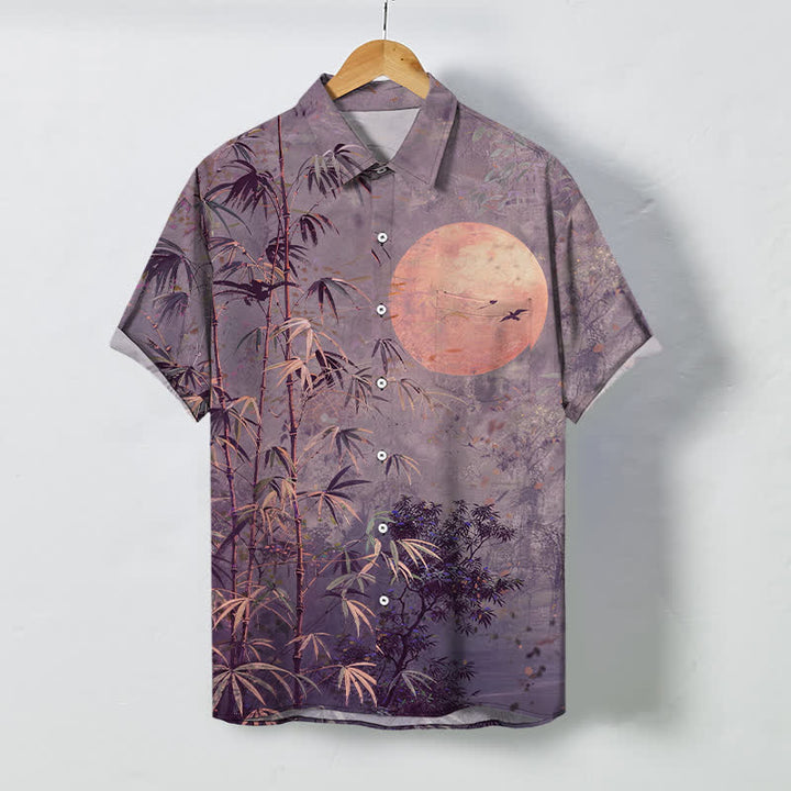 Buddha Stones Atmungsaktives Herren-Kurzarmhemd mit Bambus-Mondvogel-Muster und Knöpfen - Distel - US/ UK/AU48, EU58 (4XL) - image 5