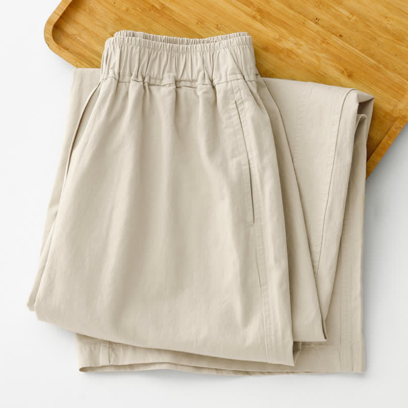 Buddha Stones Lässige, minimalistische, einfarbige Cropped-Hose für Damen – ideal für Frühling und Sommer – mit weitem Bein und Taschen - image 2