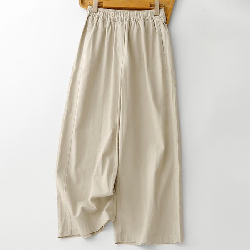 Buddha Stones Lässige, minimalistische, einfarbige Cropped-Hose für Damen – ideal für Frühling und Sommer – mit weitem Bein und Taschen - Leinen - US12, UK/AU16, EU44 (2XL) - image 0