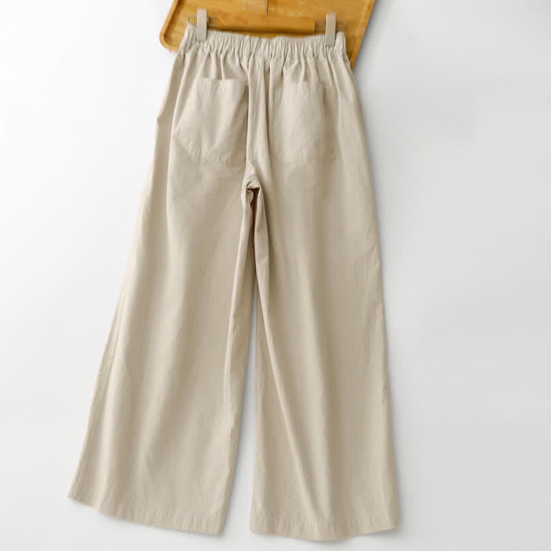 Buddha Stones Lässige, minimalistische, einfarbige Cropped-Hose für Damen – ideal für Frühling und Sommer – mit weitem Bein und Taschen - image 1