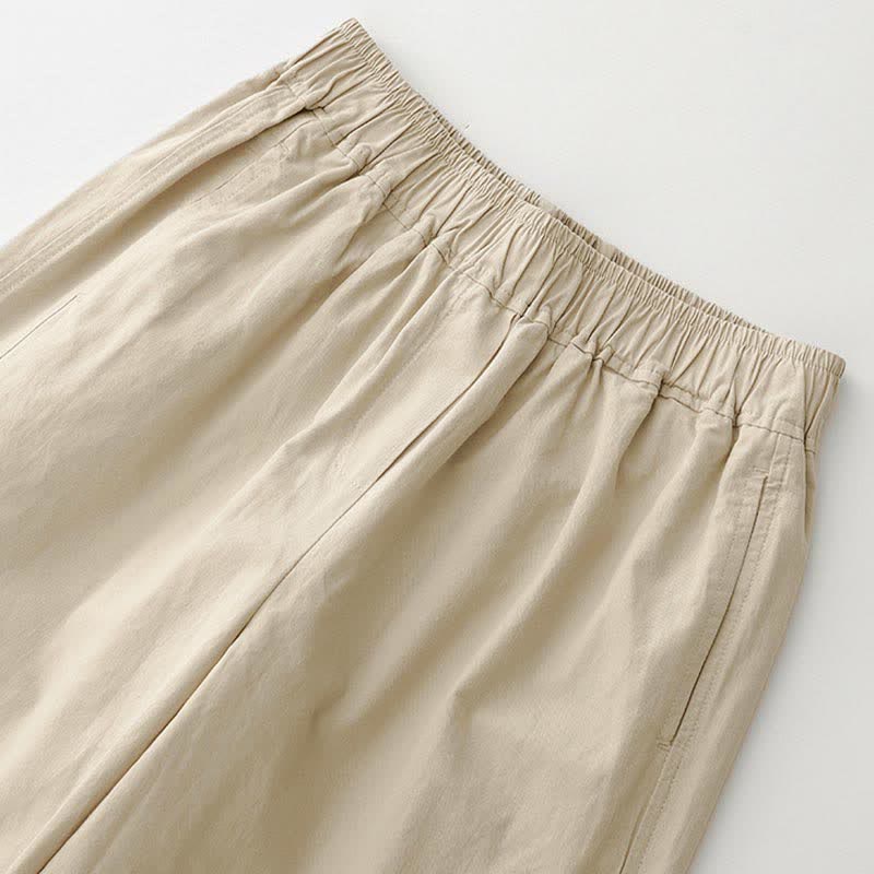 Buddha Stones Lässige, minimalistische, einfarbige Cropped-Hose für Damen – ideal für Frühling und Sommer – mit weitem Bein und Taschen - image 3
