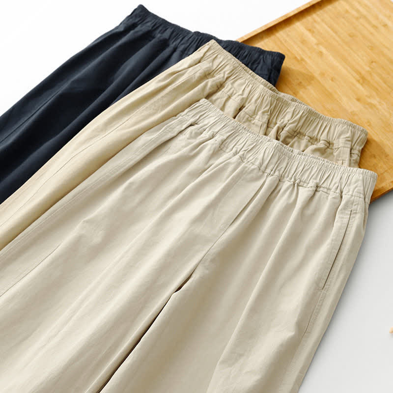 Buddha Stones Lässige, minimalistische, einfarbige Cropped-Hose für Damen – ideal für Frühling und Sommer – mit weitem Bein und Taschen - image 25