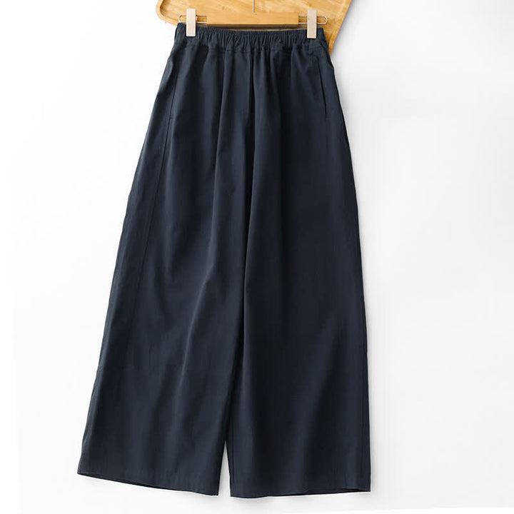 Buddha Stones Lässige, minimalistische, einfarbige Cropped-Hose für Damen – ideal für Frühling und Sommer – mit weitem Bein und Taschen - Mitternachtsblau - US12, UK/AU16, EU44 (2XL) - image 9