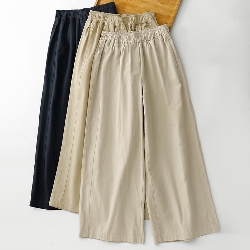 Buddha Stones Lässige, minimalistische, einfarbige Cropped-Hose für Damen – ideal für Frühling und Sommer – mit weitem Bein und Taschen - image 21