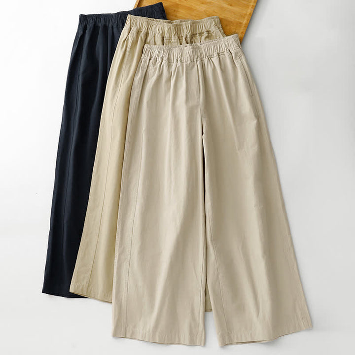 Buddha Stones Lässige, minimalistische, einfarbige Cropped-Hose für Damen – ideal für Frühling und Sommer – mit weitem Bein und Taschen - image 21