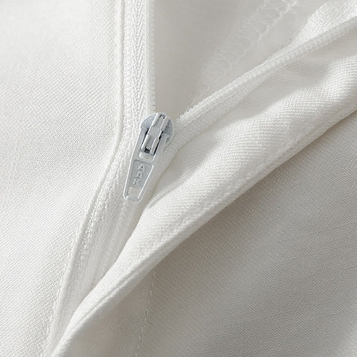Buddha Stones Minimalistische, elegante lange Damenhose mit Knopf- und Reißverschlussdesign aus einfarbigem Baumwollstoff für Frühling und Sommer, gerades Bein und Tasche - image 17