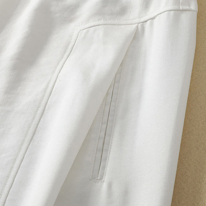 Buddha Stones Minimalistische, elegante lange Damenhose mit Knopf- und Reißverschlussdesign aus einfarbigem Baumwollstoff für Frühling und Sommer, gerades Bein und Tasche - image 18