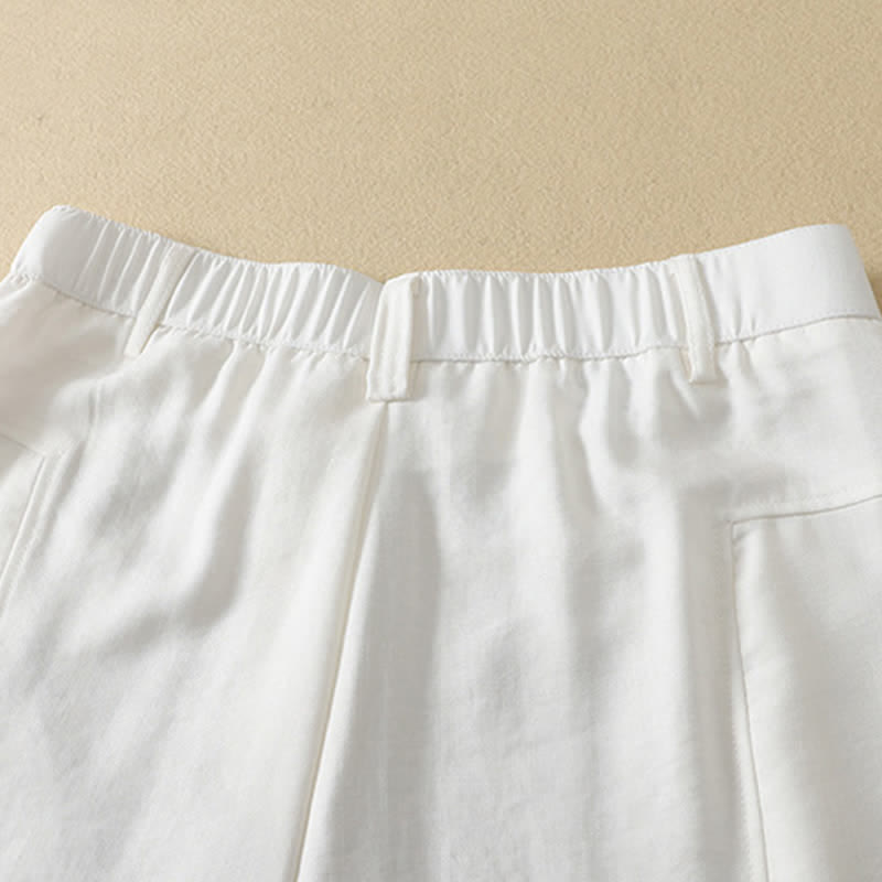 Buddha Stones Minimalistische, elegante lange Damenhose mit Knopf- und Reißverschlussdesign aus einfarbigem Baumwollstoff für Frühling und Sommer, gerades Bein und Tasche - image 15