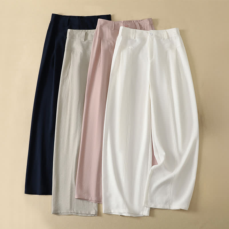 Buddha Stones Minimalistische, elegante lange Damenhose mit Knopf- und Reißverschlussdesign aus einfarbigem Baumwollstoff für Frühling und Sommer, gerades Bein und Tasche - image 21